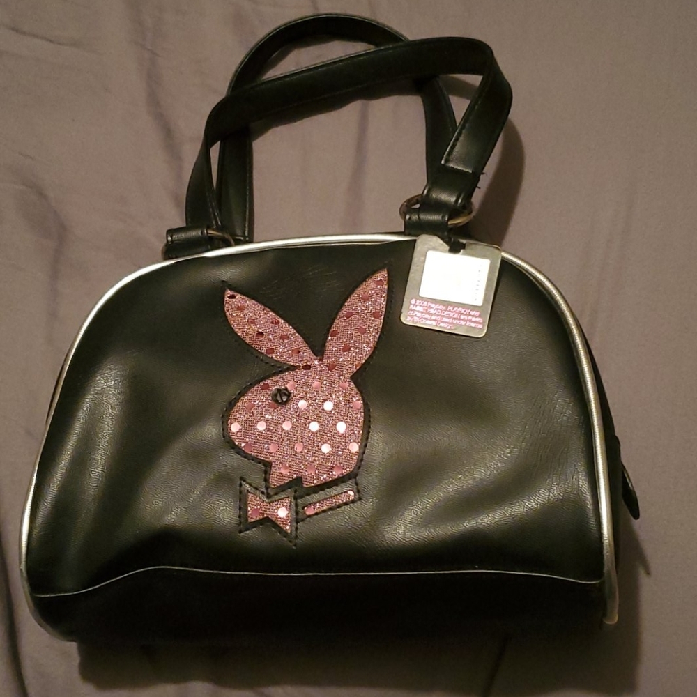 Playboy Black Leather Purse with pink bunny *NEW